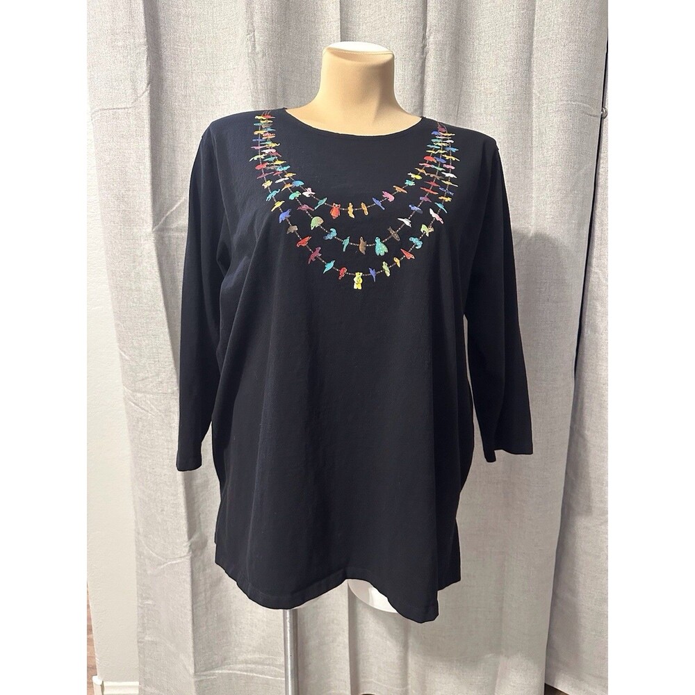 Sabaku Artwear Black Long Sleeve Tee 1X Fetish Necklace Print Boho Artsy